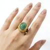 Anel de Ágata de Jade Antifalsificação com Incrustação de Cloisonné, Anel Ajustável Estilo Corte Vintage Esmeralda com Pedra Olho de Gato