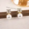 Elegantes Pendientes de Perla Geométrica Microincrustada Estilo Chanel, Sencillos y Versátiles para el Uso Diario, Pendientes de Lujo Ligero de Moda