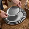 Prato Retangular de Peixe Grelhado Retro em Aço Inoxidável Transfronteiriço, Prato Oval Estilo Antigo, Prato Raso para Churrasco Quente com Fundo Plano Envelhecido, Prato para Petiscos