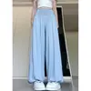 Pantalones tipo linterna de color azul oscuro texturizados para mujer, estilo fino de verano, para personas menudas, puños elásticos, estilo holgado y relajado, pantalones casuales plisados