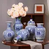Jarrón Cerámico de Personaje "Feliz", Porcelana Azul y Blanca, Múltiples Estilos, Estilo Antiguo, Decoración de Boda, Nuevo Estilo Chino, Arreglo Floral, Tarro de Porcelana para Almacenamiento, Artículo Decorativo, Venta al por Mayor