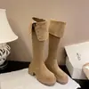 Primeiro Encontro Ji Botas Western Retrô Femininas Inverno Plus Veludo Acima do Joelho Botas Longas Botas Longas Marrons Botas de Neve Botas de Equitação
