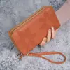 Carteira feminina antiga com zíper duplo, grande capacidade, casual, longa, nova, bolsa para celular, porta-moedas, bolsa para cartão, multicamadas