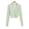 YPFF Moda Feminina Gentle Girl Malha Anti-Protetor Solar Cardigan Verão Novo Top de Manga Comprida Slim-Fit Fino com Fivela de Pérola