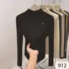 Gola Alta Meia-Altura com Design de Borda Franzida, Cor Sólida, Novo Estilo Primavera e Outono, Top de Tricô Base Interna de Gola Média para Mulheres