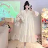 Bata de Noche de Manga Larga para Mujer, Primavera y Otoño, Estilo Francés Dulce Floral, Tallas Grandes, Algodón Nube, Ropa de Casa con Almohadillas de Sujetador Integradas