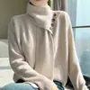 Suéter de tricô de alta qualidade com gola cachecol 100% lã pura para mulheres, outono e inverno, caimento solto, afina a silhueta, elegante, quente e estiloso.