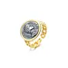 Anillo de Plata de Ley con Moneda Antigua Romana Tailandesa Vintage Diseño para Mujer Sentido Estético Nicho Retrato en Relieve Anillo Abierto para Dedo Índice S925