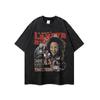 Camiseta de manga curta estampada retrô de cantora europeia e americana, estilo high street, solta, lavável, antiga, pesada, da moda, de algodão, solta