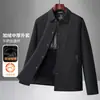 Jaqueta Masculina de Seda de Leite 2026 Outono/Inverno Gola Reversível Estilo Workwear Top com Forro de Lã para Jovens e Meia-Idade, Casaco Quente de Negócios Luxuoso