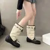 Botines de moda para mujer para otoño, con aumento interno de altura y cordones, estilo de nicho, diseño de suela gruesa 2026, longitud hasta la mitad de la pantorrilla