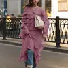 2025 Nuevo Diseño Elegante Vestido de Pastel Suelto con Cordones Manga Larga Chifón Vestido para Mujer