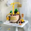 Decoración de Pastel Excavadora Bulldozer Excavadora Vehículo de Construcción Excavadora Infantil Señal de Bloqueo Vial Señal de Tráfico Decoración