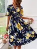 Transfronterizo Nuevo Comercio Exterior Talla Grande Vestido Floral Planta Flor Mujer Adelgazante Vacaciones Vestido Largo Venta al por Mayor Stock Listo