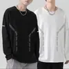 Camiseta de manga larga para hombre para primavera y otoño, disponible en blanco puro y negro, con cuello redondo, adecuada como capa base o camiseta interior, y un diseño fino y ligero para usar en otoño