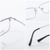 Gafas de montura cuadrada de titanio ultraligeras, gafas de montura de ceja de acero de media montura, luz azul anti-rayos, gafas de negocios sin tornillos TI0039
