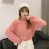 Grosor Cálido Imitación Piel de Visón Terciopelo Cuello Alto Suave Ceroso Tejido de Punto Mujer Otoño e Invierno Suelto Estilo Perezoso Felpa Tejido de Punto Top