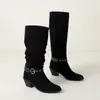 Botas femininas de outono e inverno transfronteiriças plus size, botas Martin de salto alto quadrado, botas femininas de borracha antiderrapante de sola macia, leves, de cano médio, camurça