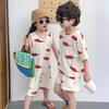 Conjunto de hermano y hermana ~ Chicos y chicas de la calle frita verano pintado a mano graffiti chaleco rojo falda pantalones cortos de manga corta cubierta conjunto de hermano y hermana