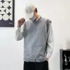 Nuevo Chaleco de Punto Estilo Coreano Otoño e Invierno 2025 Diseño Trendy Estilo Agujero con Cordón Chaleco Gris Holgado