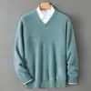 Suéter de Lana 100% Pura para Hombre Cuello en V Tejido Grueso Capa Interior Capa Base Top Casual de Negocios