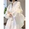 Camisa de manga larga de lino y algodón con protector solar blanco francés para mujer, cárdigan fino de verano, camisa exterior de lino, top de verano