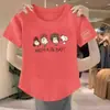 Blusa de Manga Curta de Algodão Imitado para Mulheres Verão 2024 Novo Estilo Coreano Solta Emagrecedora Versátil Barra Irregular Blusa Camiseta Tendência
