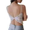 Camisola de encaje francés sin espalda y con escote en V, top sin mangas cómodo para mujeres con poco busto, fruncido que previene la exposición, transpirable, de longitud media, fino