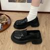 Zapatos Planos de Moda y Versátiles con Punta Redonda y Suela Gruesa Color Negro Estilo Preppy Zapatos Pequeños de Piel Otoño 2025 Nuevos Mocasines Británicos Jk