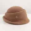 Otoño Invierno Estilo Británico Estudiante en el Extranjero Heredera Elegante Sombrero Redondo de Fieltro de Lana para Mujer Retro Versátil de Moda Temperamento Bombín Tacto de Alta Gama