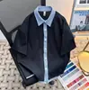 Camisa Polo a Cuadros Estilo Americano Falso Dos Piezas de Manga Corta para Mujeres y Hombres, Verano Retro Estilo Universitario Holgada Casual Versátil