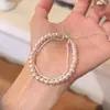 Pulseira Manta Rose Zircônia Pérola Estilo Coreano Doce e Elegante Versátil Joia de Luxo Leve de Alta Qualidade para Mulheres