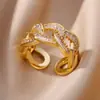 Anillo Abierto de Lujo con Baño de Oro de 18K y Diamantes Completos, No se Desvanece, Anillo de Circonita, Anillo de Moda de Gama Alta para Mujer