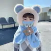 Gorro con Bufanda Integrada de Dibujos Animados para Niños, Protección para los Oídos, para Niños y Niñas, Felpa Gruesa Caliente, Cortavientos, Peluche, Gorro para Bebé