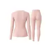 Ropa interior térmica de aceite de camelia para mujer, conjunto de top y pantalón de capa base calefactora antibacteriana con forro polar de invierno 10A, cuello redondo