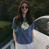Uma geração de algodão para cabelo camiseta de ombro top feminino verão estampa retro americana solta justa manga curta ins moda