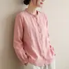 Cardigã Versátil Novo de Primavera e Outono Punhos Elásticos Versátil Emagrecedor Babado Algodão Linho Manga Longa Camisa Top Roupa Feminina