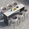 Silla de Bar de Ratán Nórdica para Exteriores, Taburete Alto de Gama Alta, Barra al Aire Libre de Villa Exterior, Silla de Bar de Aleación de Aluminio para B&B