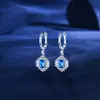 Brincos de Prata Esterlina S925 com Zircônia Azul Marinho em Design Exquisito Transfronteiriço, Brincos Luxuosos de Alta Qualidade para Banquete para Mulheres