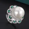 Anillo para mujer de estilo retro europeo y americano 2022, incrustado con flor de diamante de nácar Aobei, 16 mm
