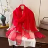 Novo Lenço Fino de Contas Phnom Penh para Primavera e Verão Feminino Cor Sólida Versátil Xale Estilo Coreano Lenço Longo de Seda