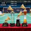 Trofeos de cristal hechos a medida para competiciones de bádminton, premios y recuerdos personalizados para campeones de eventos deportivos individuales y de dobles