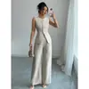 Moda Femenina 2025 Comercio Exterior Transfronterizo Viajero Moda Femenina Cuello Redondo Chaleco Pantalones de Pierna Ancha Pantalones Largos Conjunto de Dos Piezas Sin Mangas