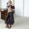 Chaleco de Punto para Niñas Otoño Nuevo Llegada Capa Base Estilo Coreano Cubre Trasero Conjunto de Pantalones de Cuero Niños Medianos y Grandes Pantalones de Hoja Curva Tendencia