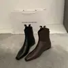 Botines Chelsea estilo Western Puntiagudos con Corte en V Color Café Retro Francés de Cuero Genuino Estilo Calle de Moda para Principios de Otoño para Mujer