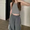 Calça Esportiva Casual Confortável de Corte Amplo para Mulheres, Cintura Elástica, Design Estilo Americano de Verão com Três Listras, Perna Reta Larga