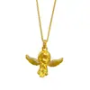 Tienda de oro con antiguo colgante de ángel de branquias de diamante arenoso dorado cadena de clavícula vintage versátil de moda para mujer