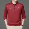 Nova Camiseta de Manga Longa Primavera e Outono 2025 Camisa Básica Masculina de Meia-Idade Camisa Polo com Gola Entrega da Fábrica de Roupas Masculinas
