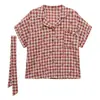 Camisa de Cuadros Rojos de Manga Corta Retro Estilo Hong Kong para Mujer Verano Nuevo Diseño Camisa de Nicho Top Dulce y Chic