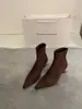 Super confortável! Recomendo muito~!! botas de tornozelo femininas coreanas retrô marrons de bico fino salto agulha afinadoras tipo meia